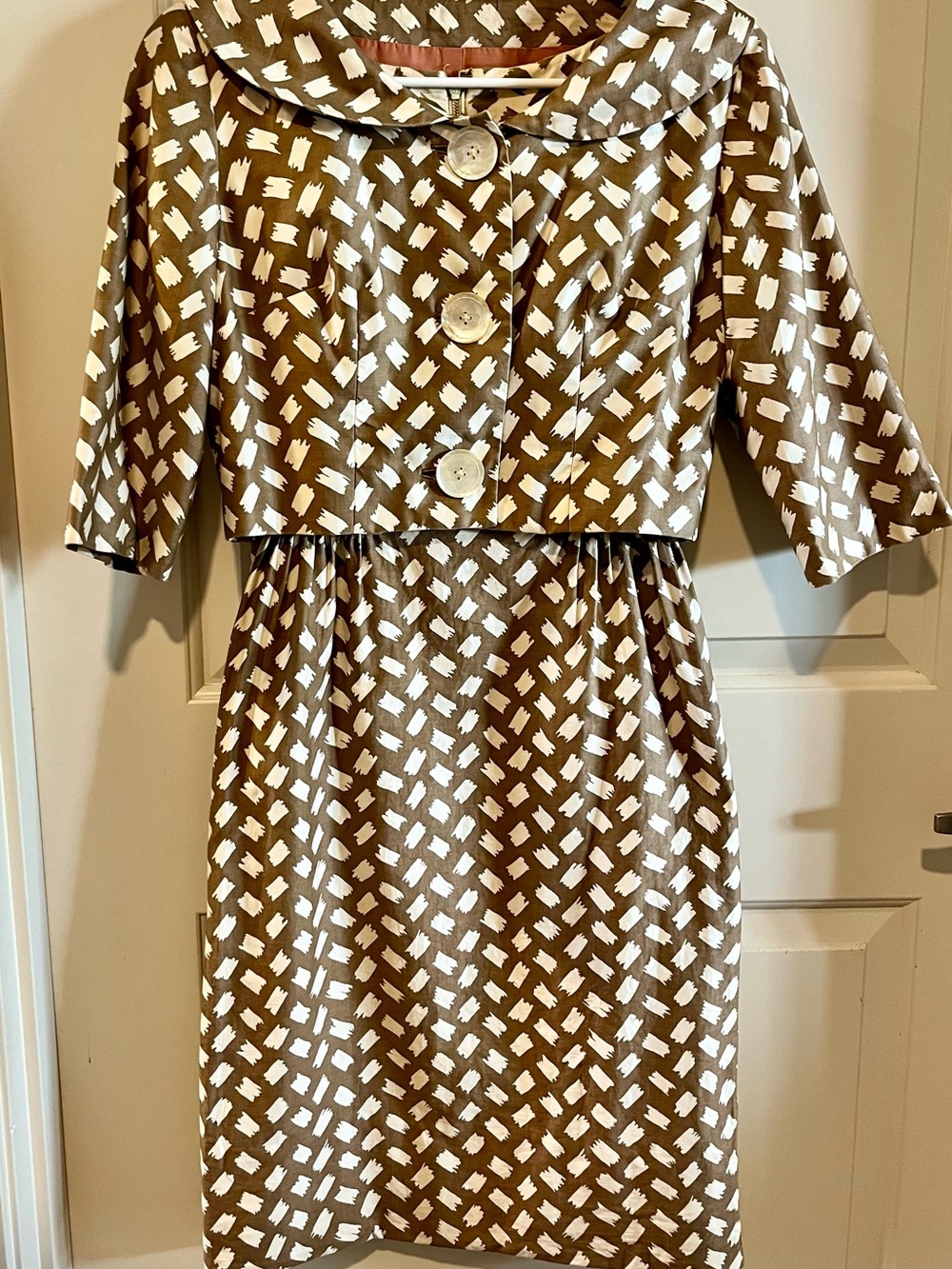 Vintage 1950s Mid Century Wiggle Dress Beige & White Dress and Jacket Combo